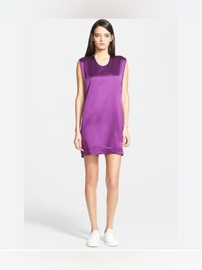 Helmut Lang Purple Satin Sleeveless Shift Dress